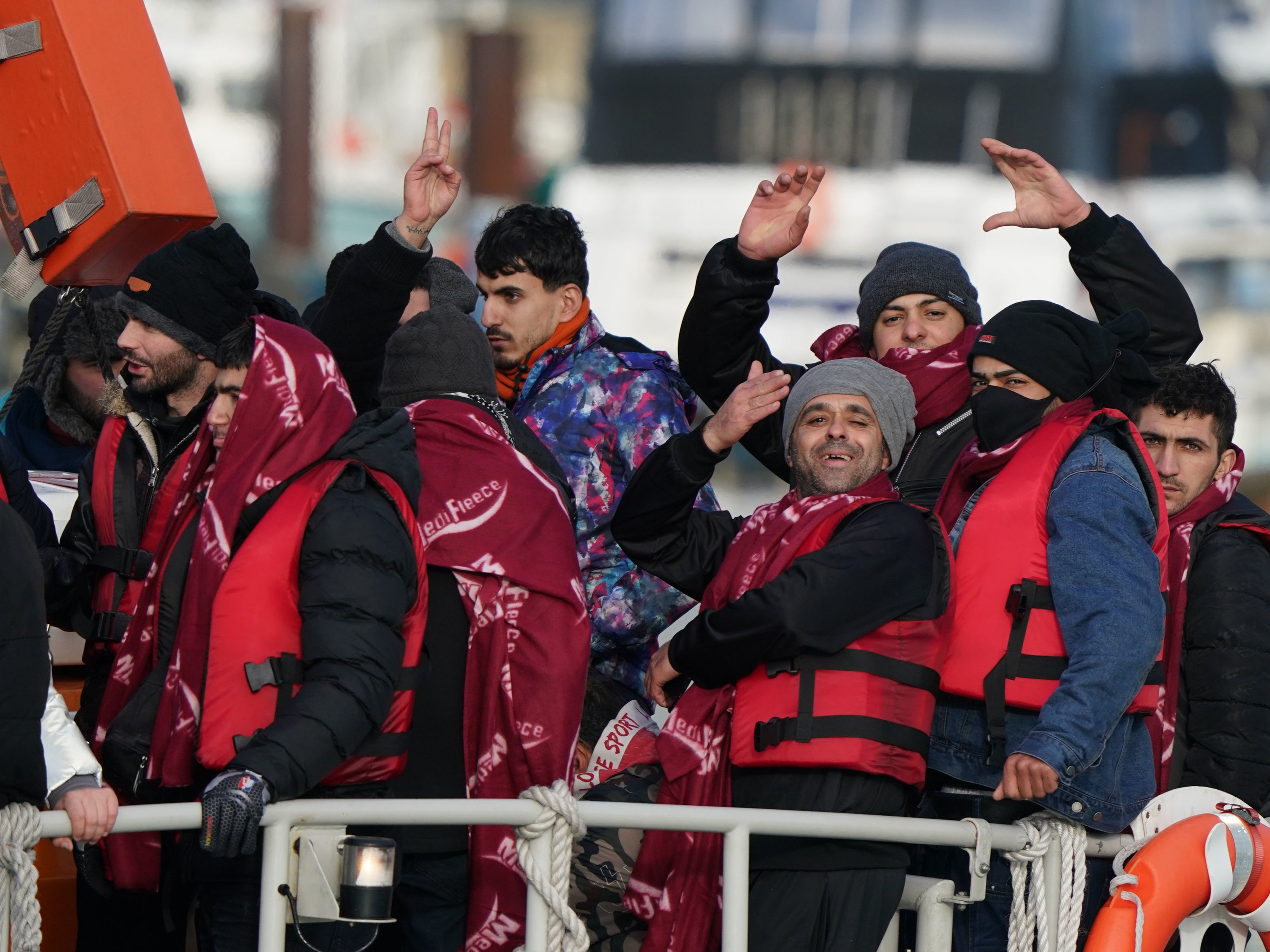 A group of people thought to be migrants are brought in to Dover, Kent, by the RNLI following a small boat incident in the English Channel