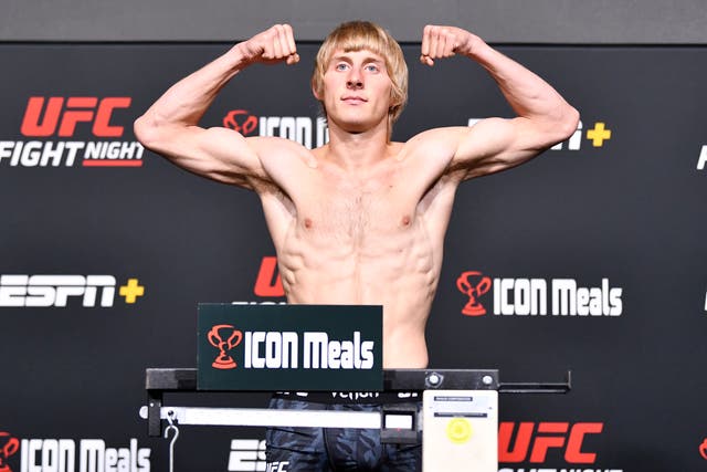 <p>Paddy Pimblett weighs in ahead of his UFC debut in 2021 </p>