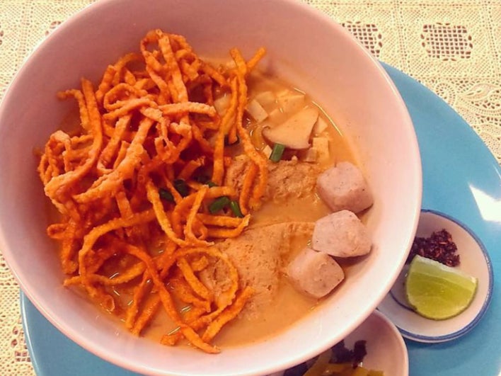 Vegan Khao Soy at the Vegan Society Cafe and Restaurant