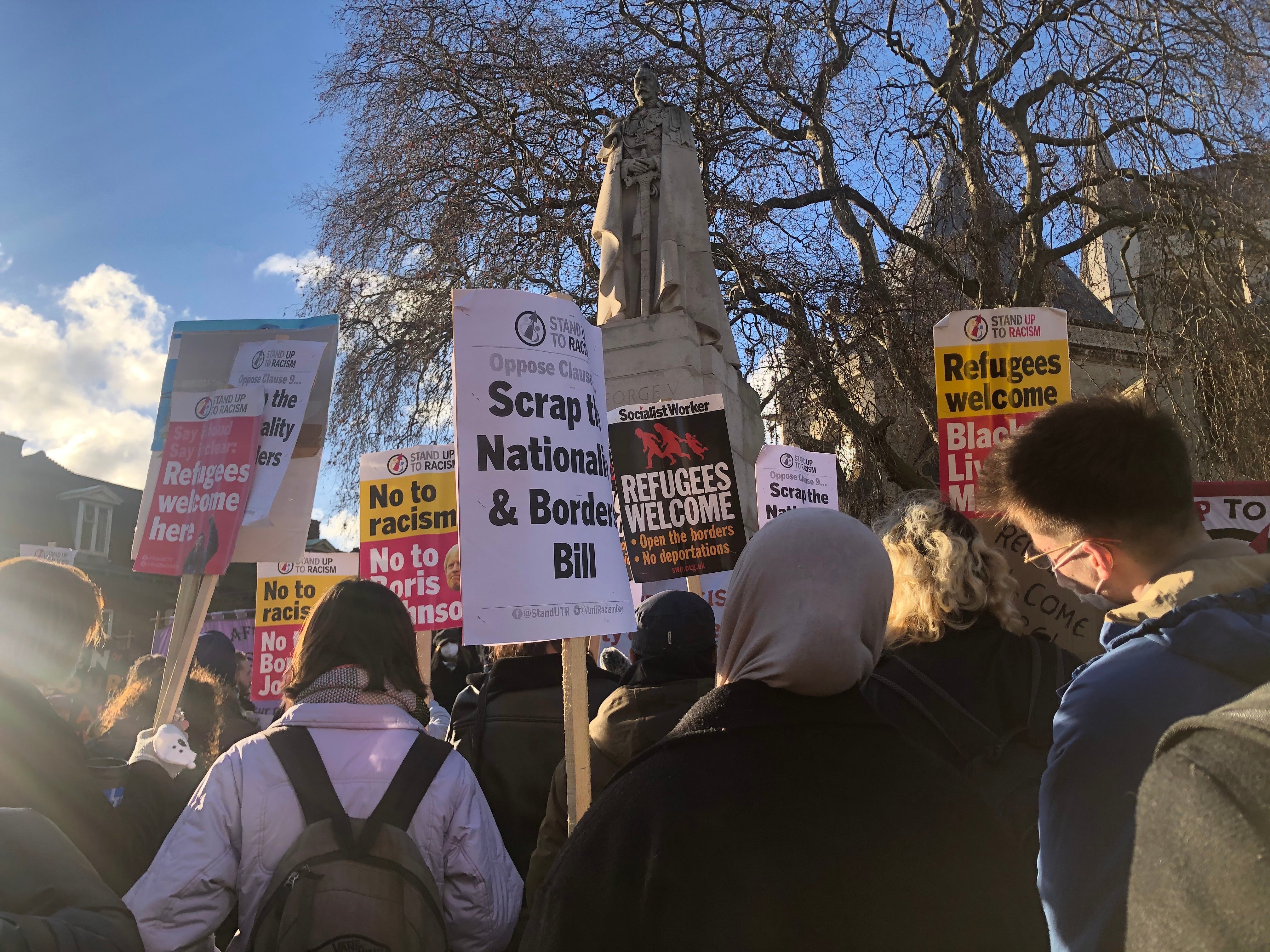 Various organisations and members of the public attended the protest at 1pm in Parliament Square Gardens, London.