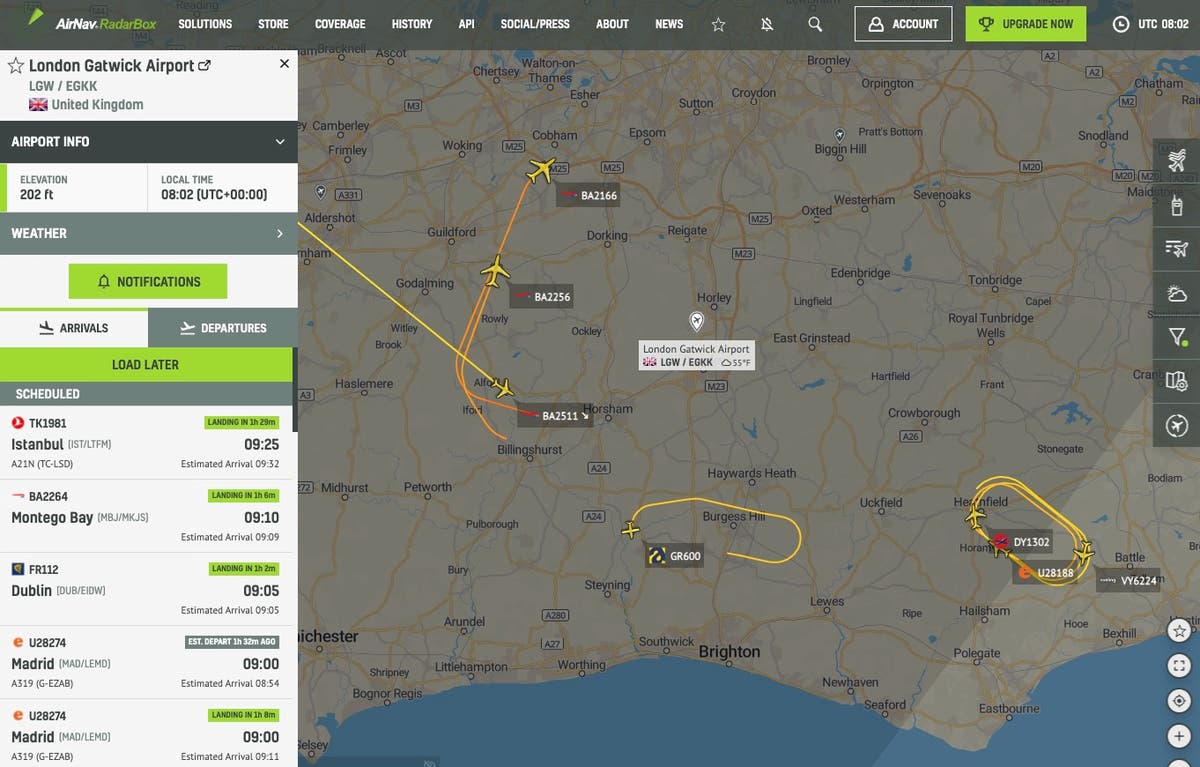 Flights diverted and delayed at Gatwick following IT issues