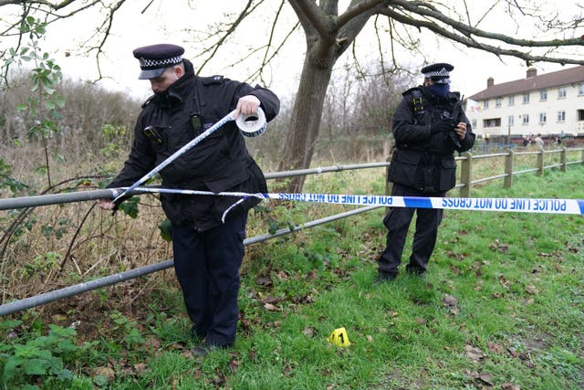 Police activity at Philpot’s Farm open Space in Yiewsley, west London, after 16-year-old Ionut Elvis Tacu was stabbed to death (Kirsty O’Connor?PA)