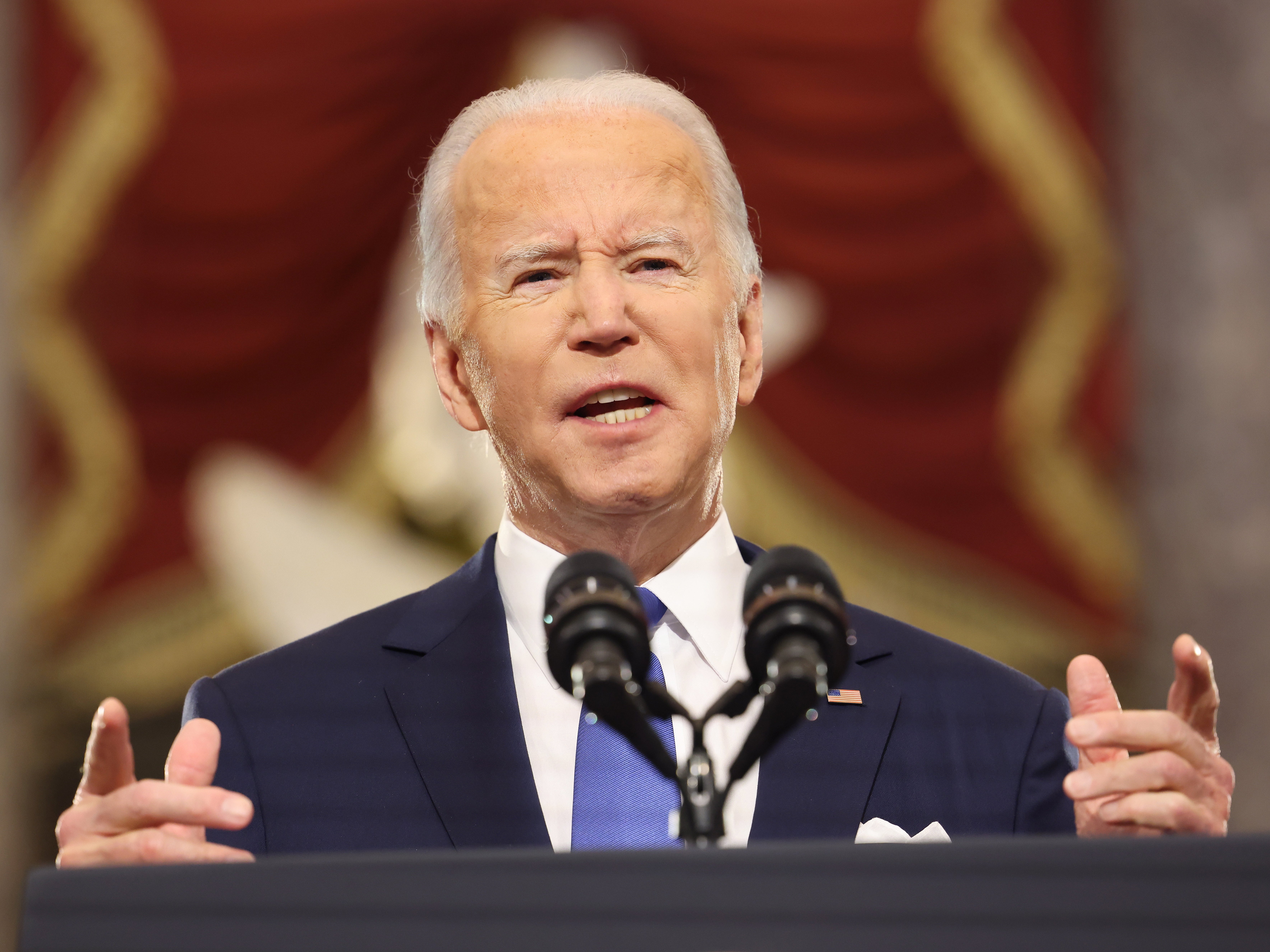 Joe Biden speaks in the US Capitol’s Statuary Hall