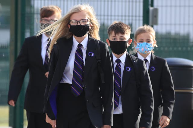 Pupils wear protective face masks at Outwood Academy Adwick in Doncaster (Danny Lawson/PA)