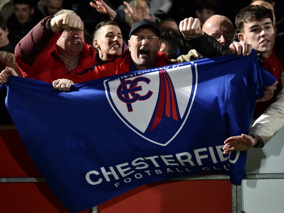 Chesterfield fans celebrate during their FA Cup second round victory