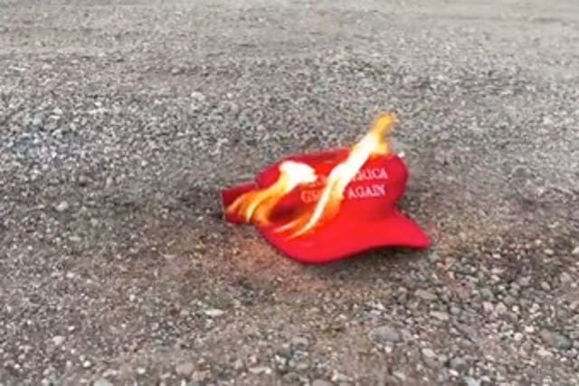 <p>Daniel McCarthy posted a video on Twitter where he burned a MAGA hat</p>