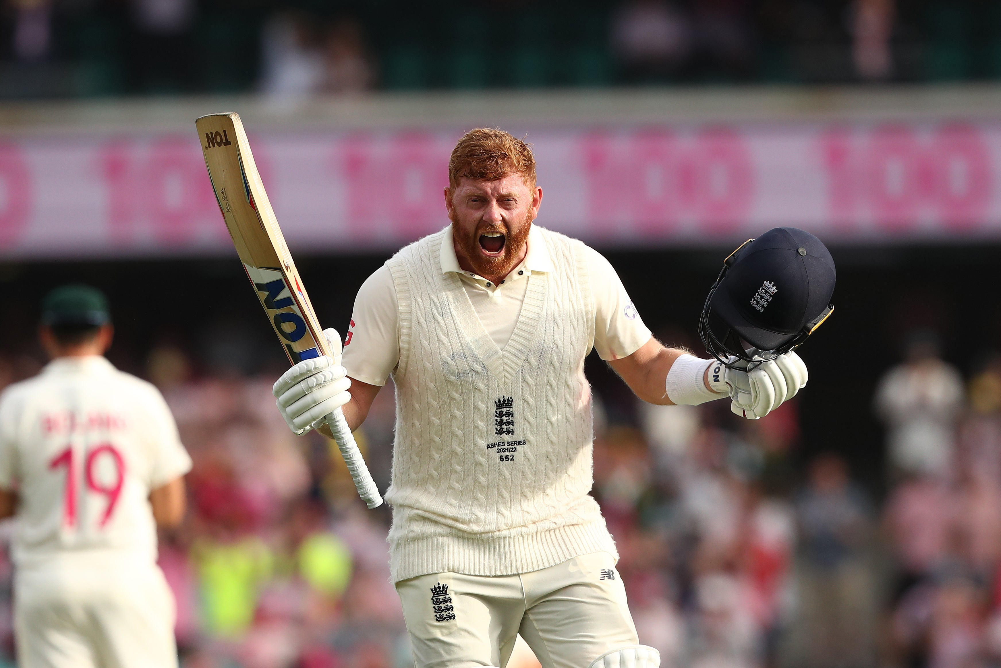 Jonny Bairstow celebrates his century (Jason O’Brien/PA)