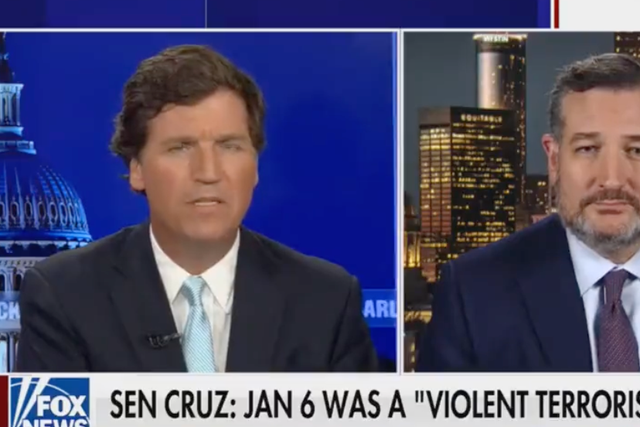 <p>Ted Cruz mocked for grovelling apology about Jan 6 comments on Tucker Carlson</p>