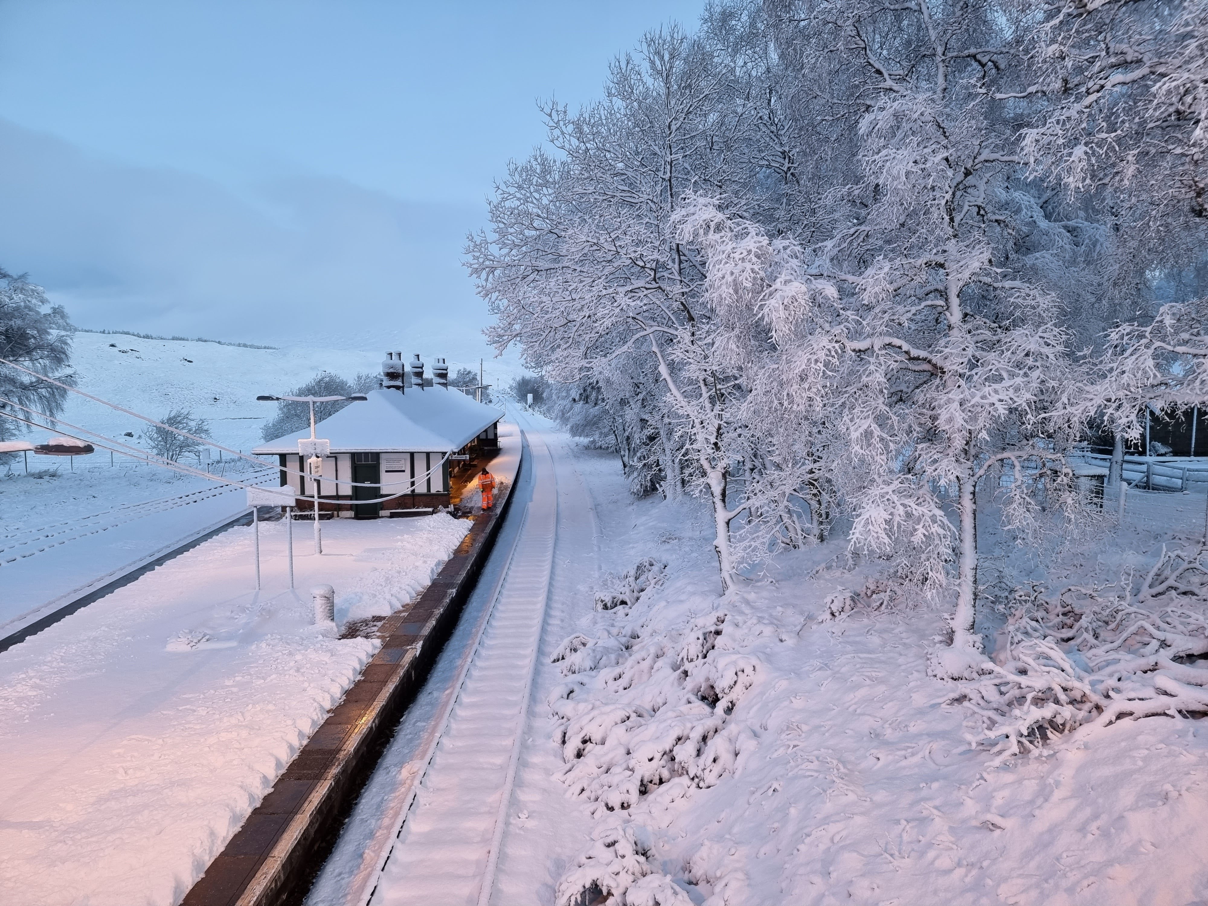 It was a wintry scene at Rannoch Station on the West Highland Line (Clive Marshall/PA)