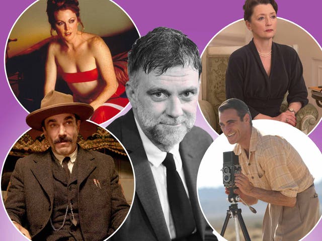 <p>Paul Thomas Anderson (centre), and Lesley Manville, Joaquin Phoenix, Daniel Day-Lewis and Julianne Moore (clockwise from top right) </p>