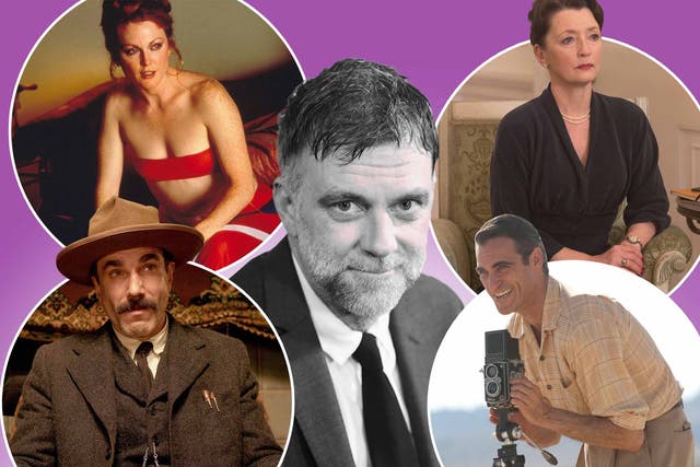 <p>Paul Thomas Anderson (centre), and Lesley Manville, Joaquin Phoenix, Daniel Day-Lewis and Julianne Moore (clockwise from top right) </p>
