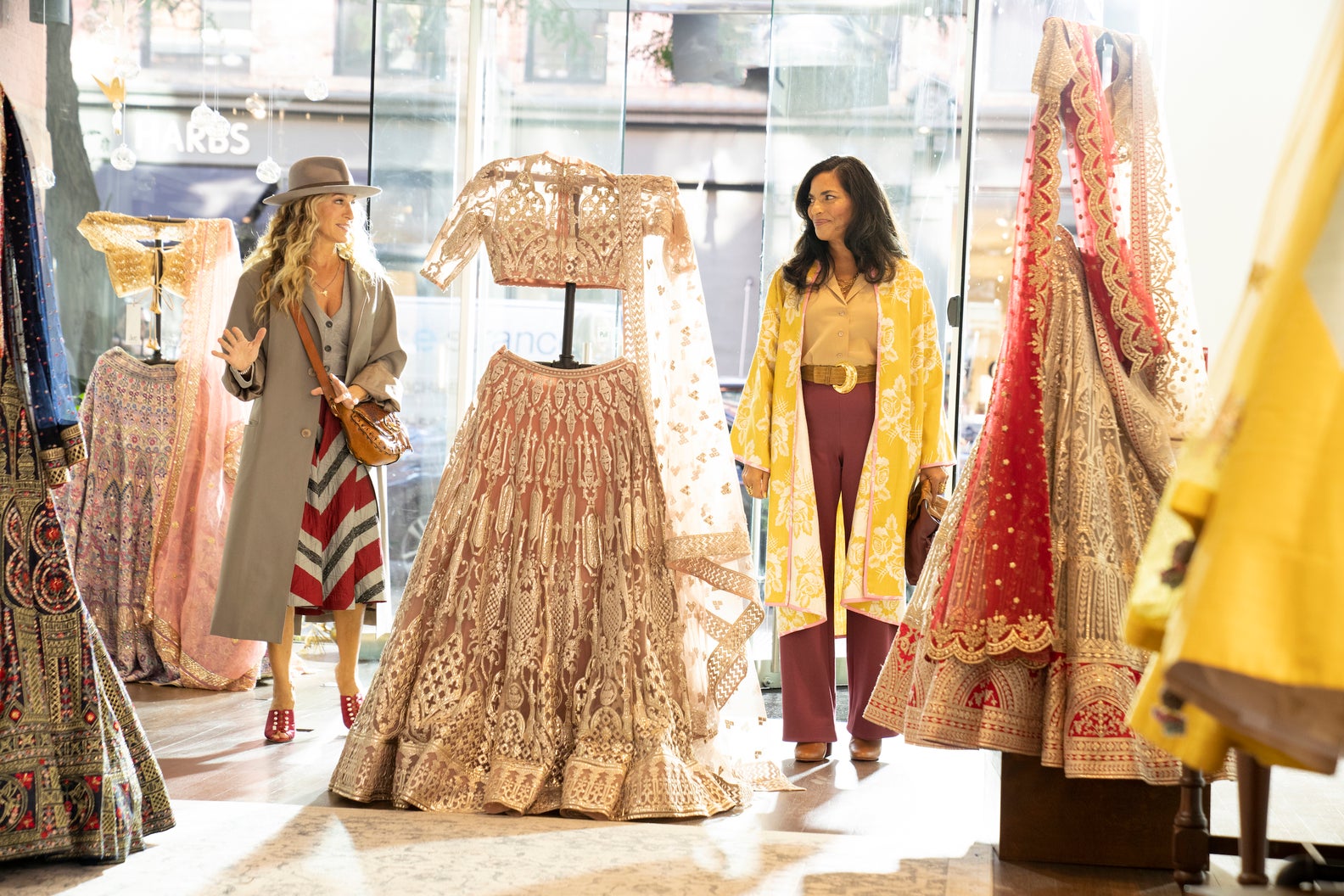 Carrie and Seema go to a ‘sari’ shop which has only lehengas