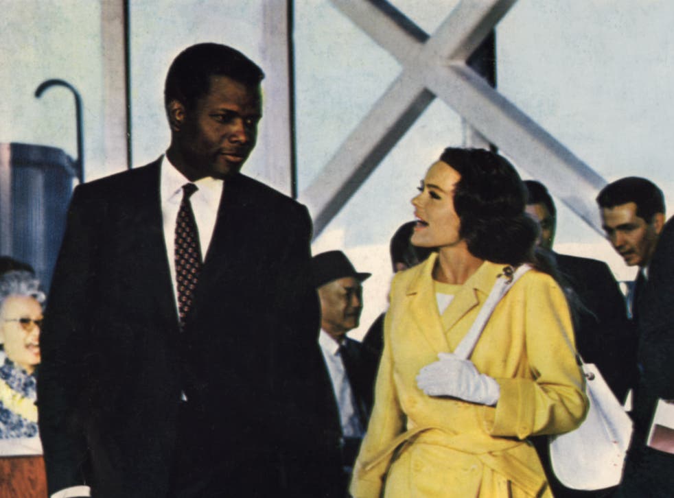 <p>Sidney Poitier and Katharine Houghton in 1967 film ‘Guess Who’s Coming to Dinner’ </p>
