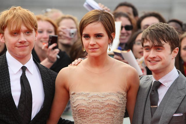 Rupert Grint, Emma Watson y Daniel Radcliffe (Dominic Lipinski/PA)