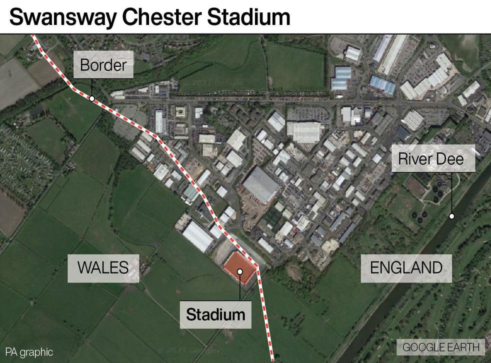 <p>The location of the stadium straddles the border</p>