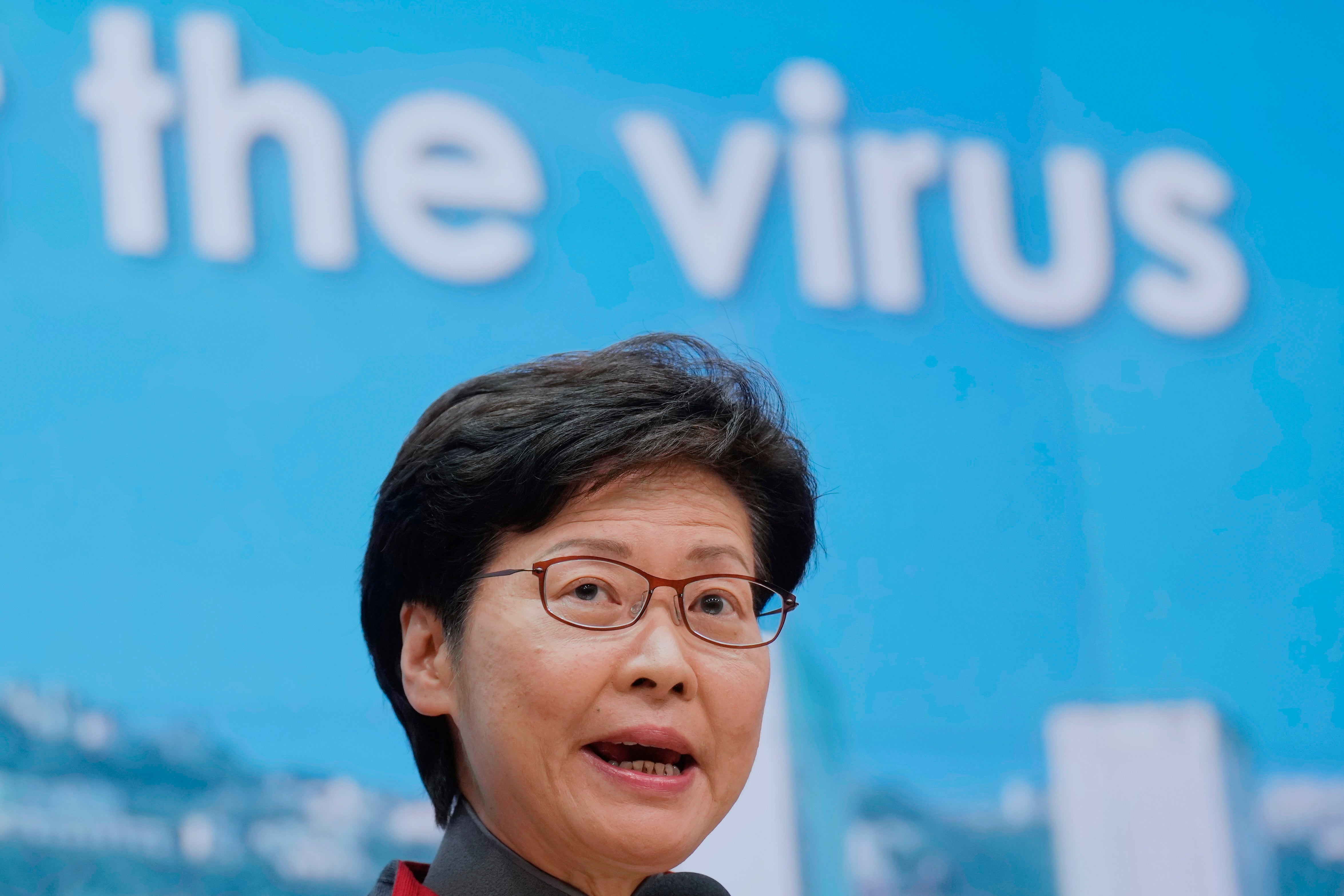 File: Hong Kong chief executive Carrie Lam speaks during a news conference