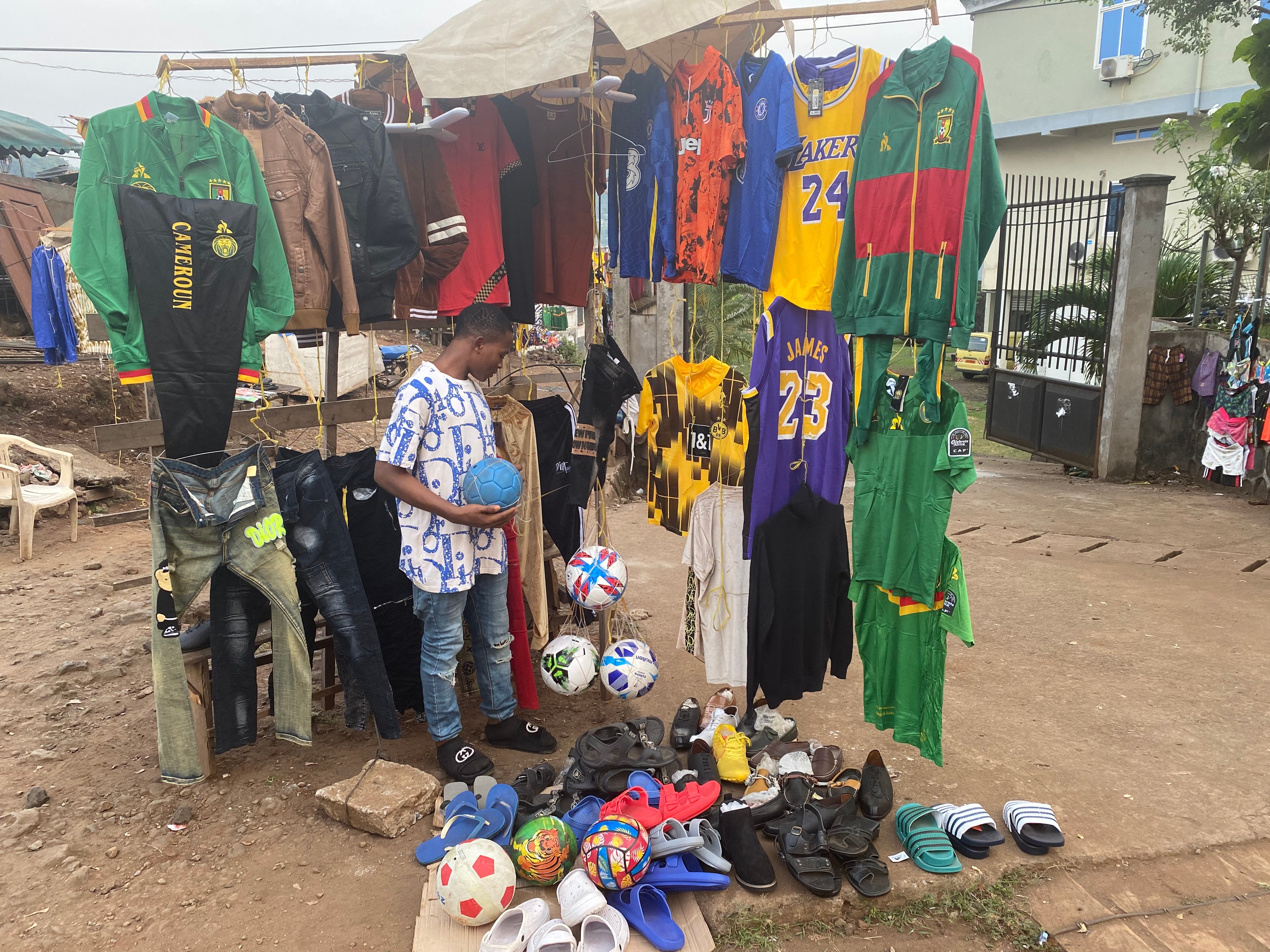 A football shirt market stall in Limbe