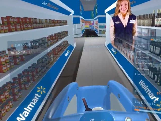 <p>A virtual assistant helps a customer navigate a virtual Walmart </p>