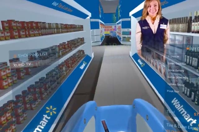 <p>A virtual assistant helps a customer navigate a virtual Walmart </p>