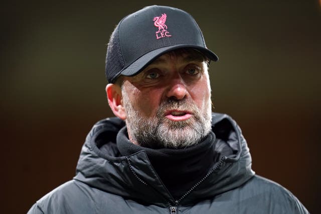 <p>Jurgen Klopp is hoping to return to the touchline for Sunday’s FA Cup tie against Shrewsbury (Nick Potts/PA)</p>