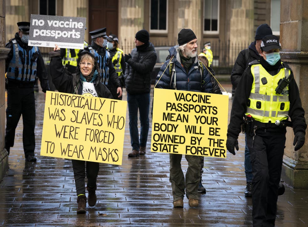 Protesters take part in a ‘Freedom Rally’ (Jane Barlow/PA)