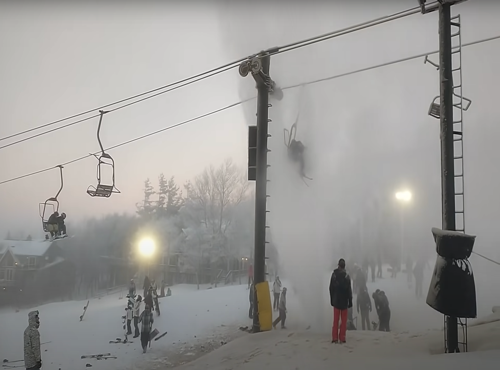 <p>A snowmaking hydrant sprays customers at Beech Mountain Ski Resort in North Carolina</p>