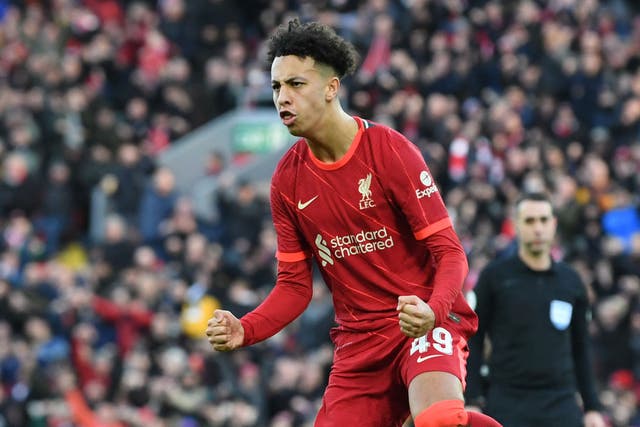 <p>Kaide Gordon, 17, scored an important equaliser for Liverpool </p>