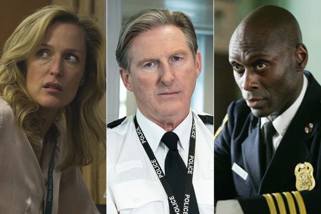 <p>Gillian Anderson in ‘The Fall’, Adrian Dunbar in ‘Line of Duty and Lance Reddick in ‘The Wire’ </p>
