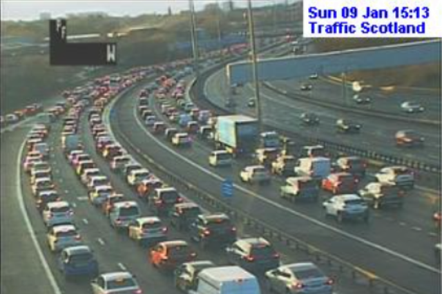 Traffic on the M8 ground to a halt after the crash (Traffic Scotland/PA)