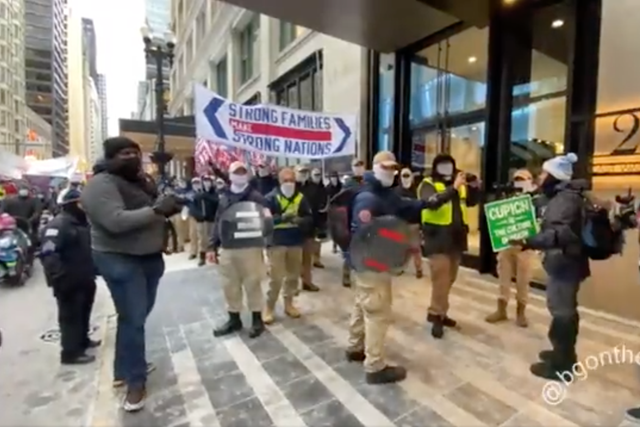 <p>Anti-abortion protesters shouted at members of the white nationalist group Patriot Front in Chicago</p>