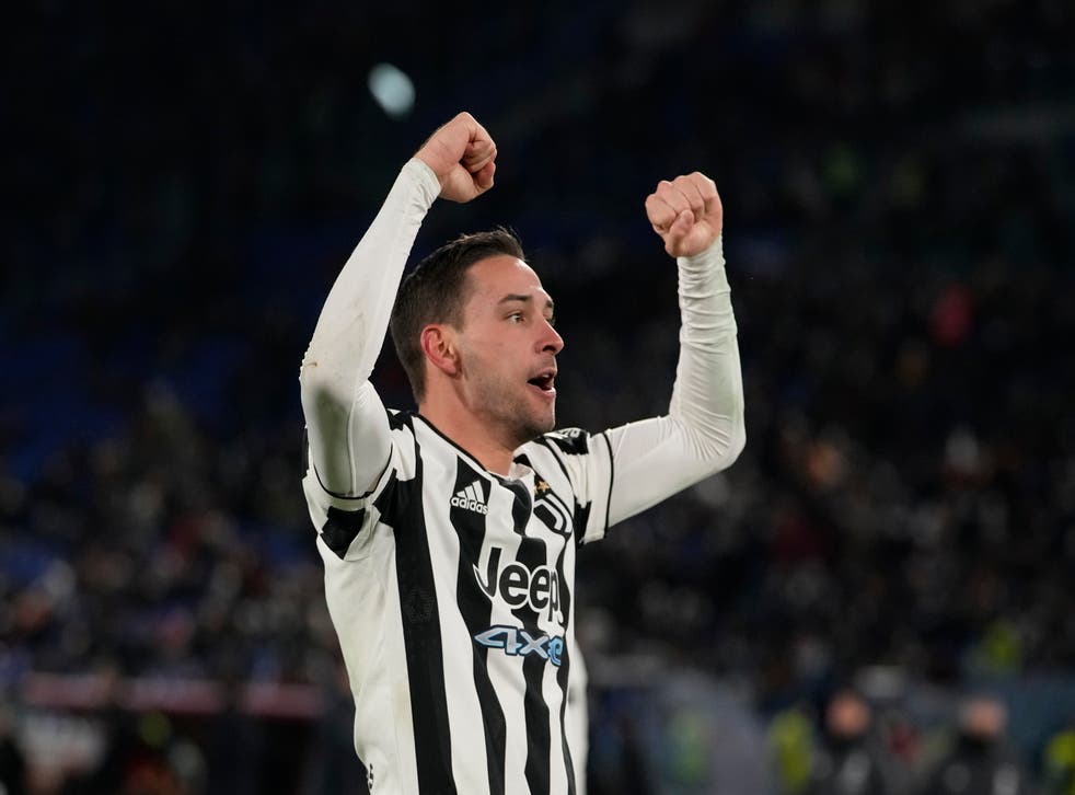 Juventus’ Mattia De Sciglio celebrates after scoring his side’s fourth goal at Roma (Alessandra Tarantino/AP)
