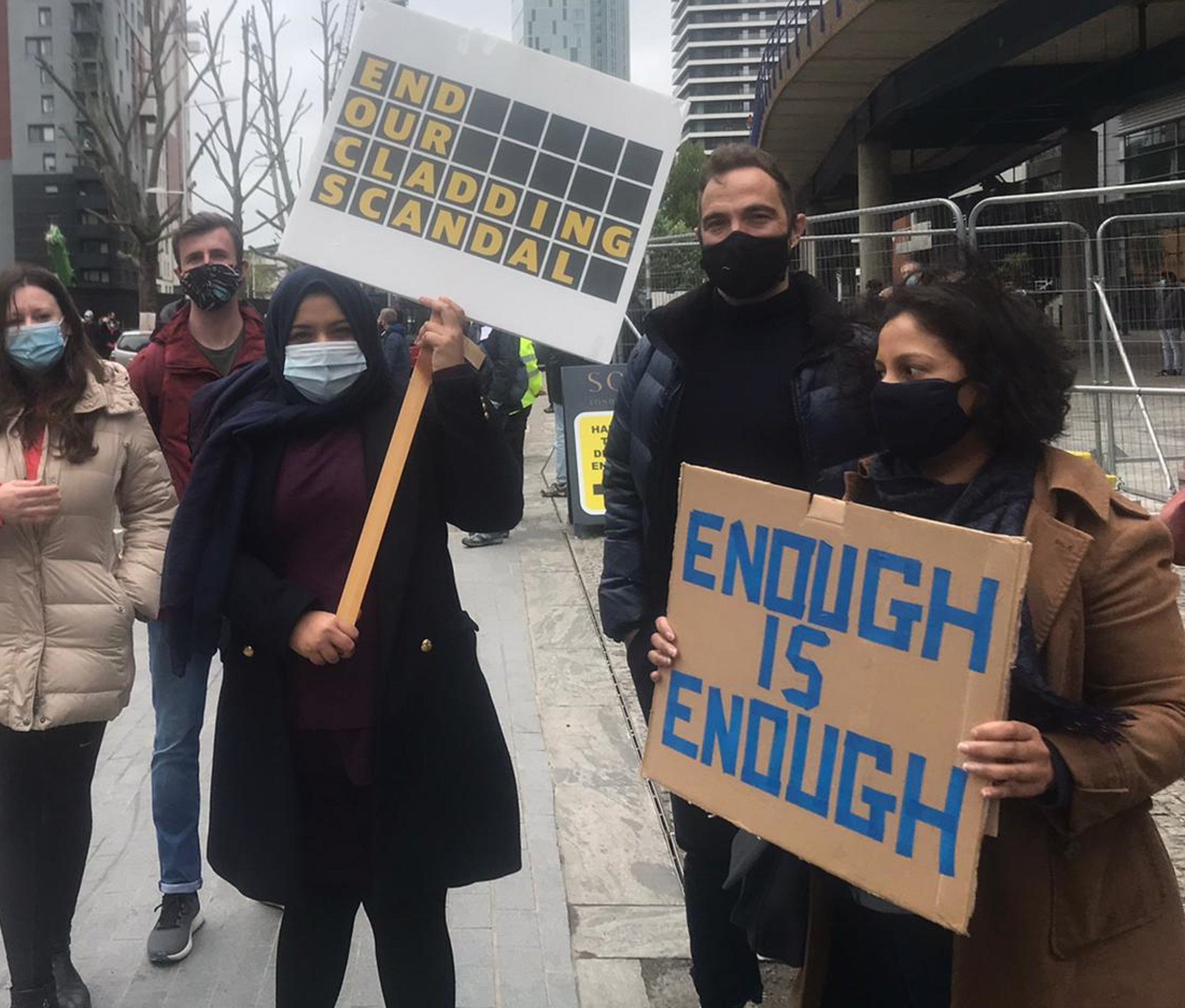 Leaseholders take part in a demonstration in London to demand an end to the “cladding scandal” (Harry Scoffin/PA)