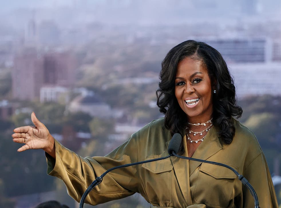 <p>Michelle Obama speaks at the Obama Presidential Center in Chicago on 28 September, 2021.</p>