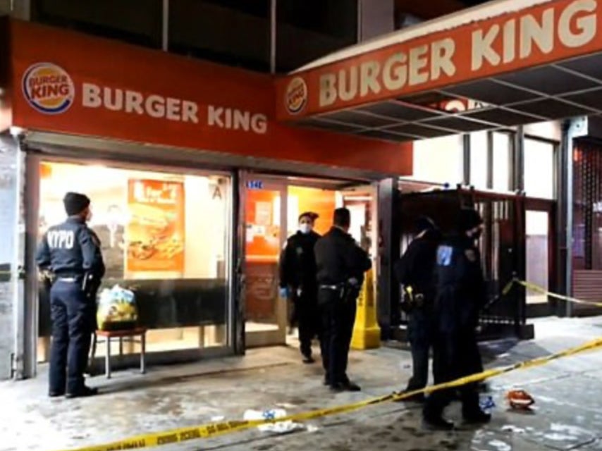 The scene outside the Harlem Burger King