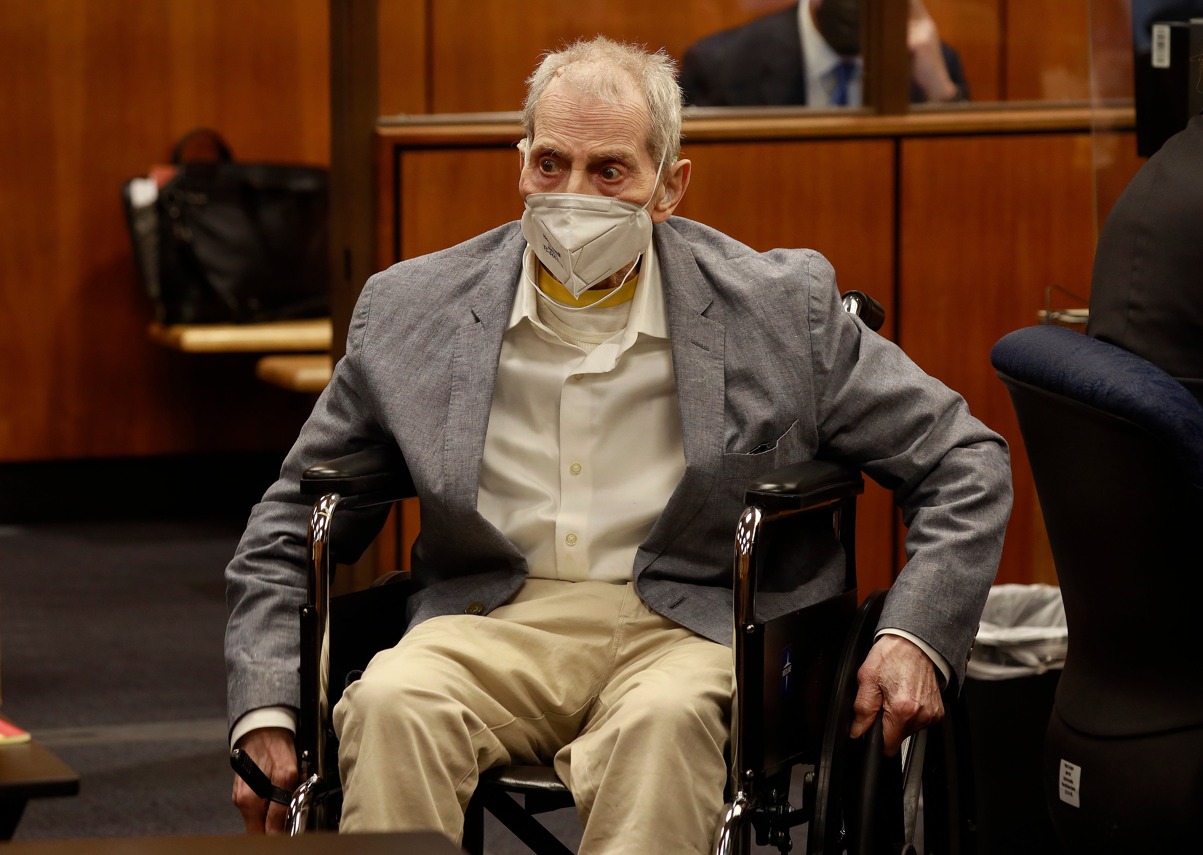 Robert Durst stares at the people in the courtroom during his trial for Susan Berman’s murder in September