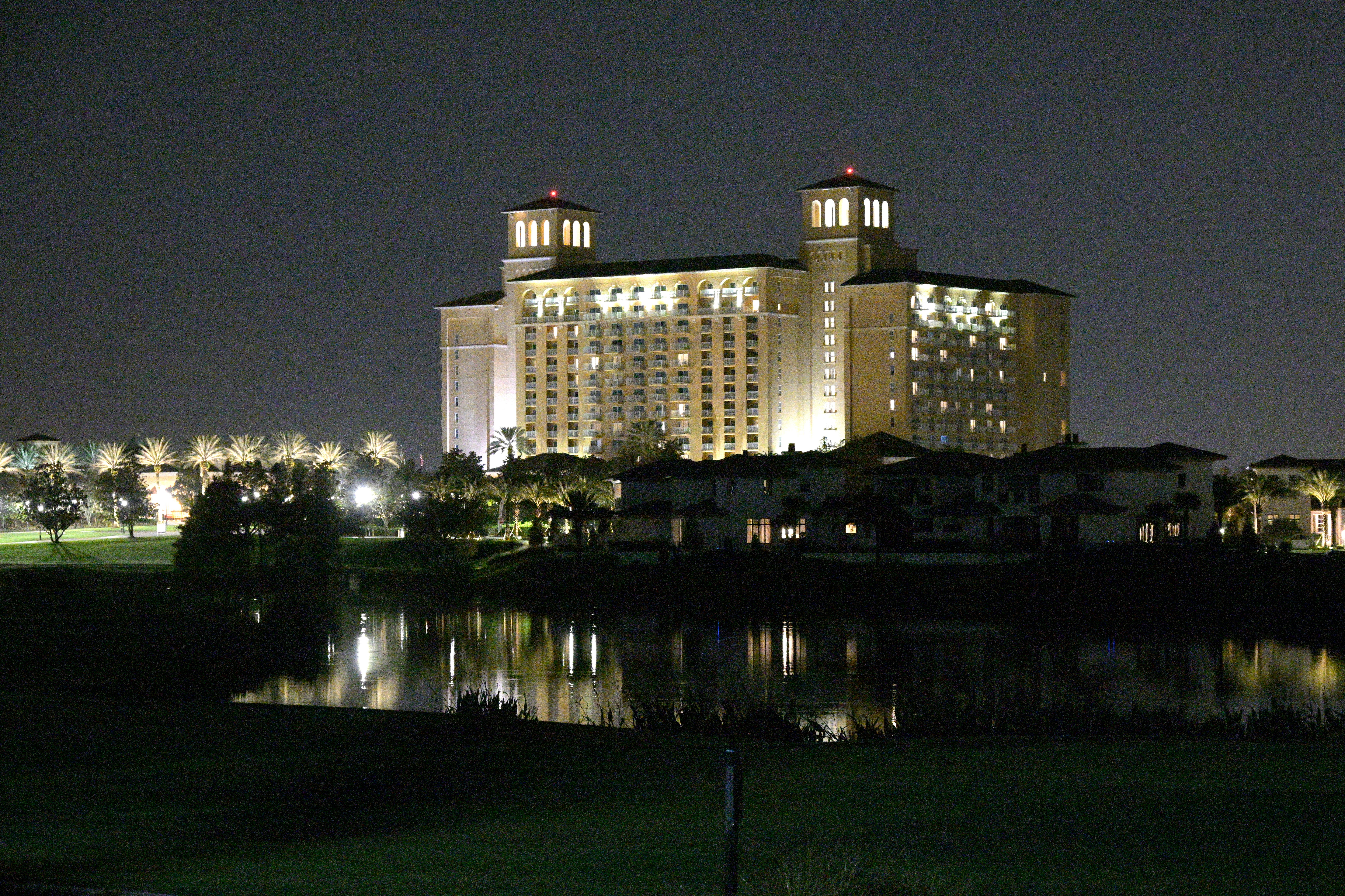 The Ritz-Carlton Orlando, Grande Lakes resort hotel, right, is viewed where actor and comedian Bob Saget was found dead, Sunday, Jan. 9, 2022, in Orlando, Fla.