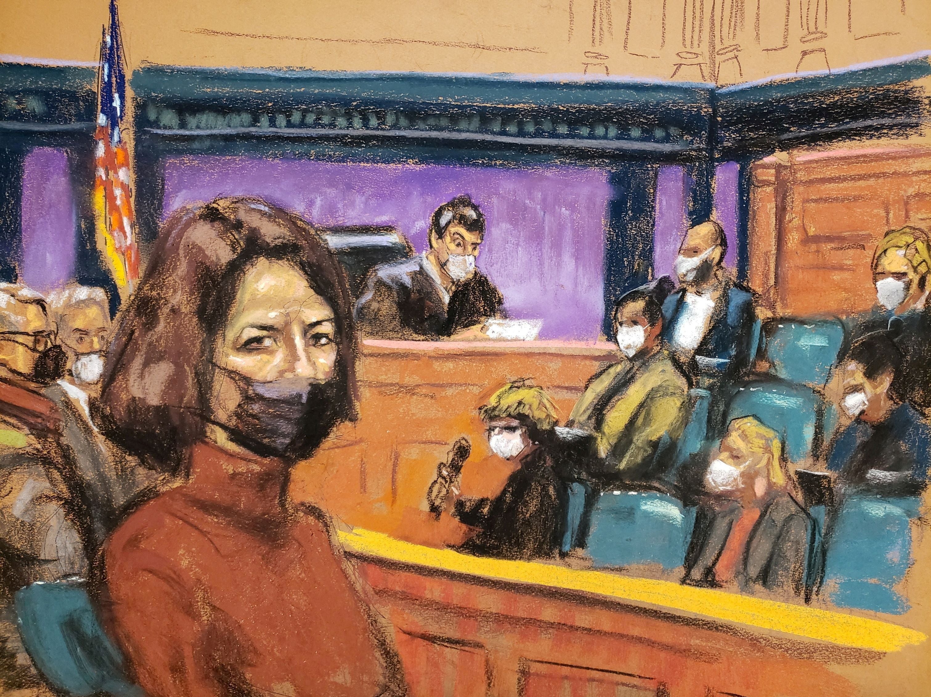Jeffrey Epstein associate Ghislaine Maxwell sits as the guilty verdict in her sex abuse trial is read in a courtroom sketch in New York City, US, 29 December 2021