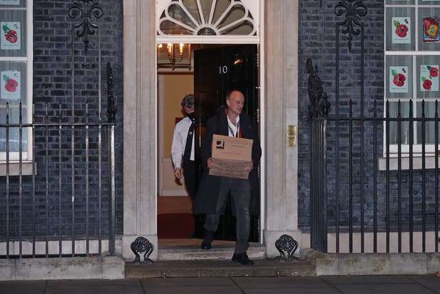 <p>PM Boris Johnson’s former aide Dominic Cummings leaves 10 Downing Street  after he breached Covid laws</p>