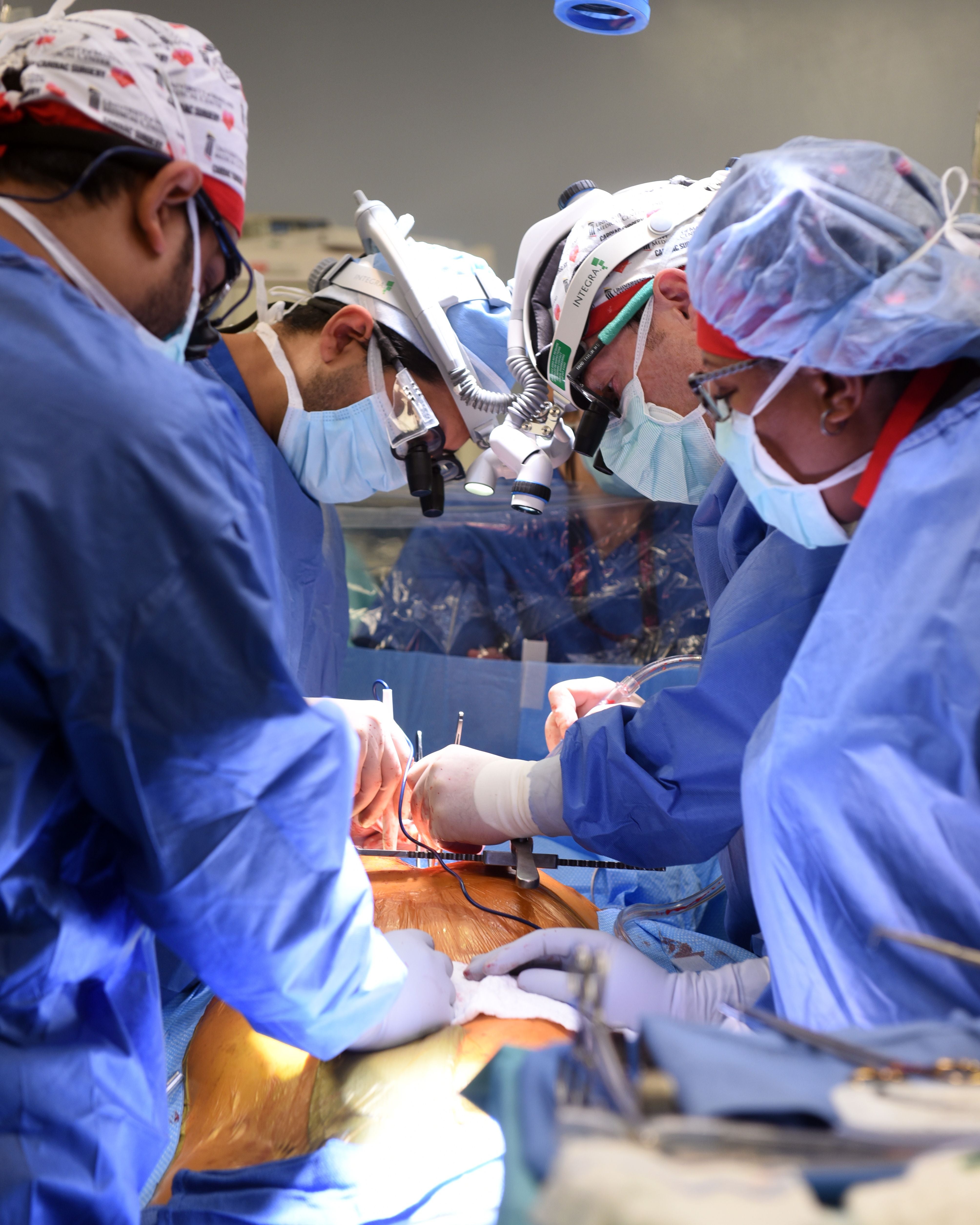 Surgeons at the University of Maryland School of Medicine perform a landmark pig heart transplant to a human (University of Maryland School of Medicine/PA)