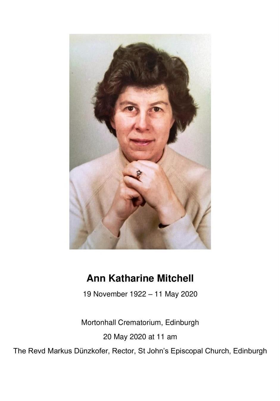 The order of service for Ann Mitchell’s funeral, which was held in Edinburgh (Andy Mitchell/PA)
