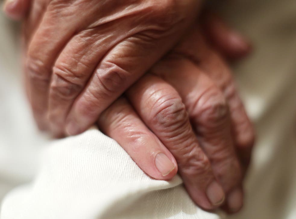 An elderly woman’s hands, in Poole, Dorset. (Yui Mok/PA)
