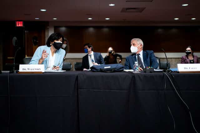 <p>Dr. Rochelle Walensky, Director of the Centers for Disease Control and Prevention, left, and Dr. Anthony Fauci, director of the National Institute of Allergy and Infectious Diseases and chief medical adviser to the president</p>