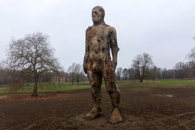 The Yoxman statue by artist Laurence Edwards stands beside the A12 road at Cockfield Hall in Yoxford, Suffolk (Joe Giddens/ PA)