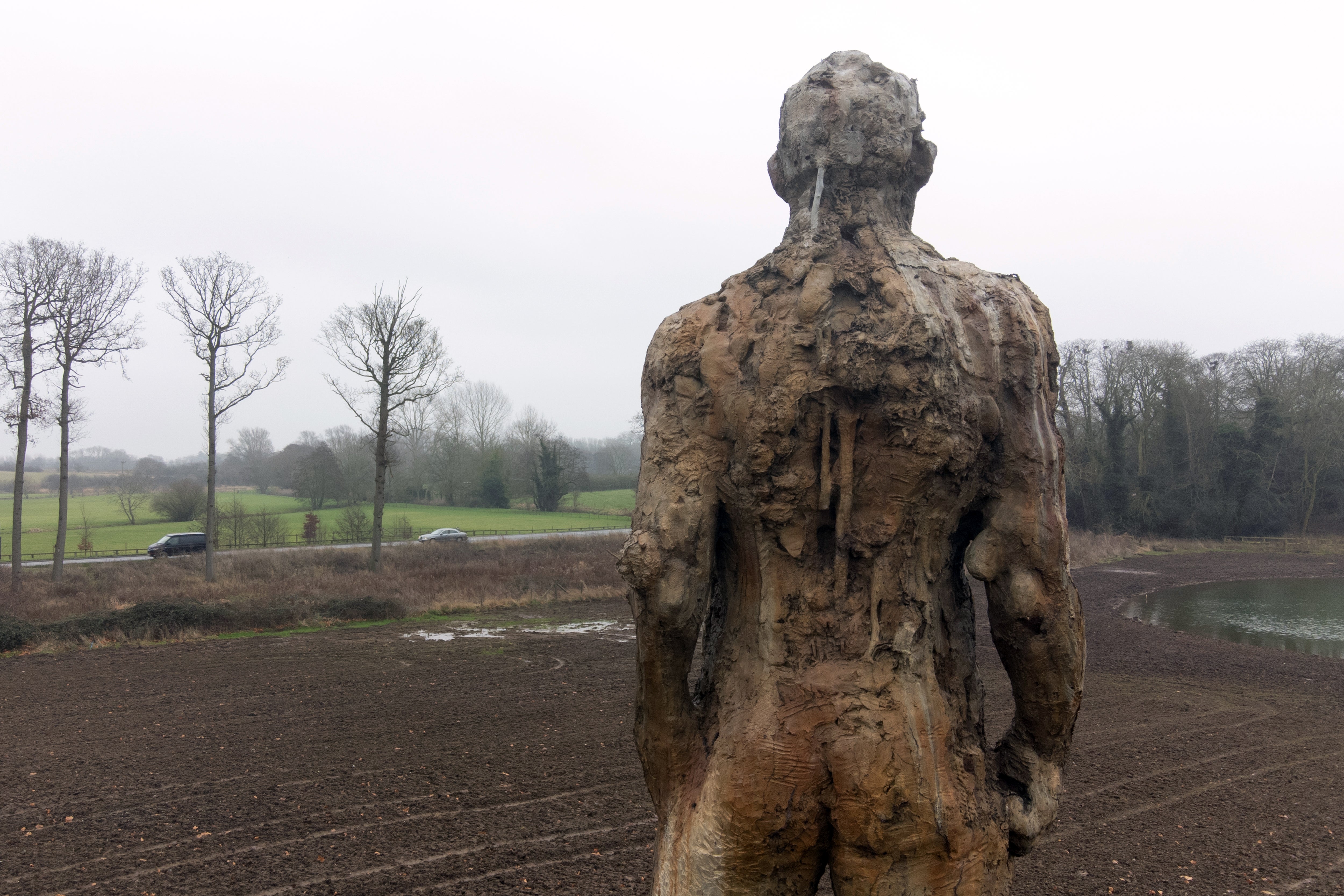Drivers stop to photograph 26ft statue of nude man dubbed the Suffolk