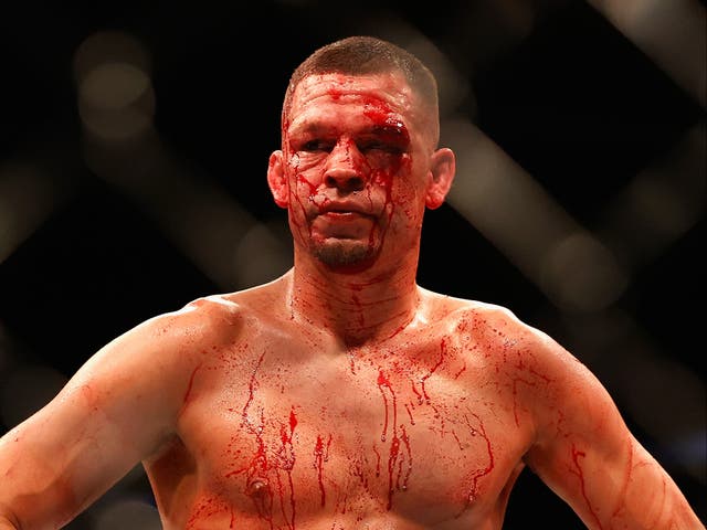 <p>Nate Diaz during his June 2021 defeat by Leon Edwards </p>