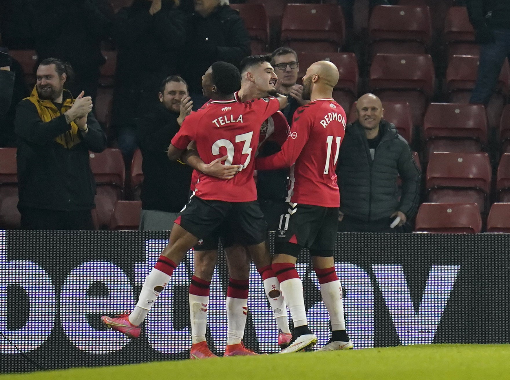 Armando Broja (centre) scored Southampton’s third (Andrew Matthews/PA)