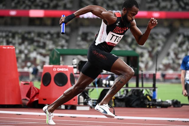 <p>File Trinidad and Tobago's Deon Lendore in the men's 4x400m relay heats during the Tokyo 2020 Olympic Games </p>