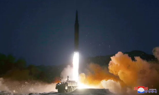 State media released images of Tuesday’s test, which North Korea said was of a hypersonic missile and personally overseen by Kim Jong-un