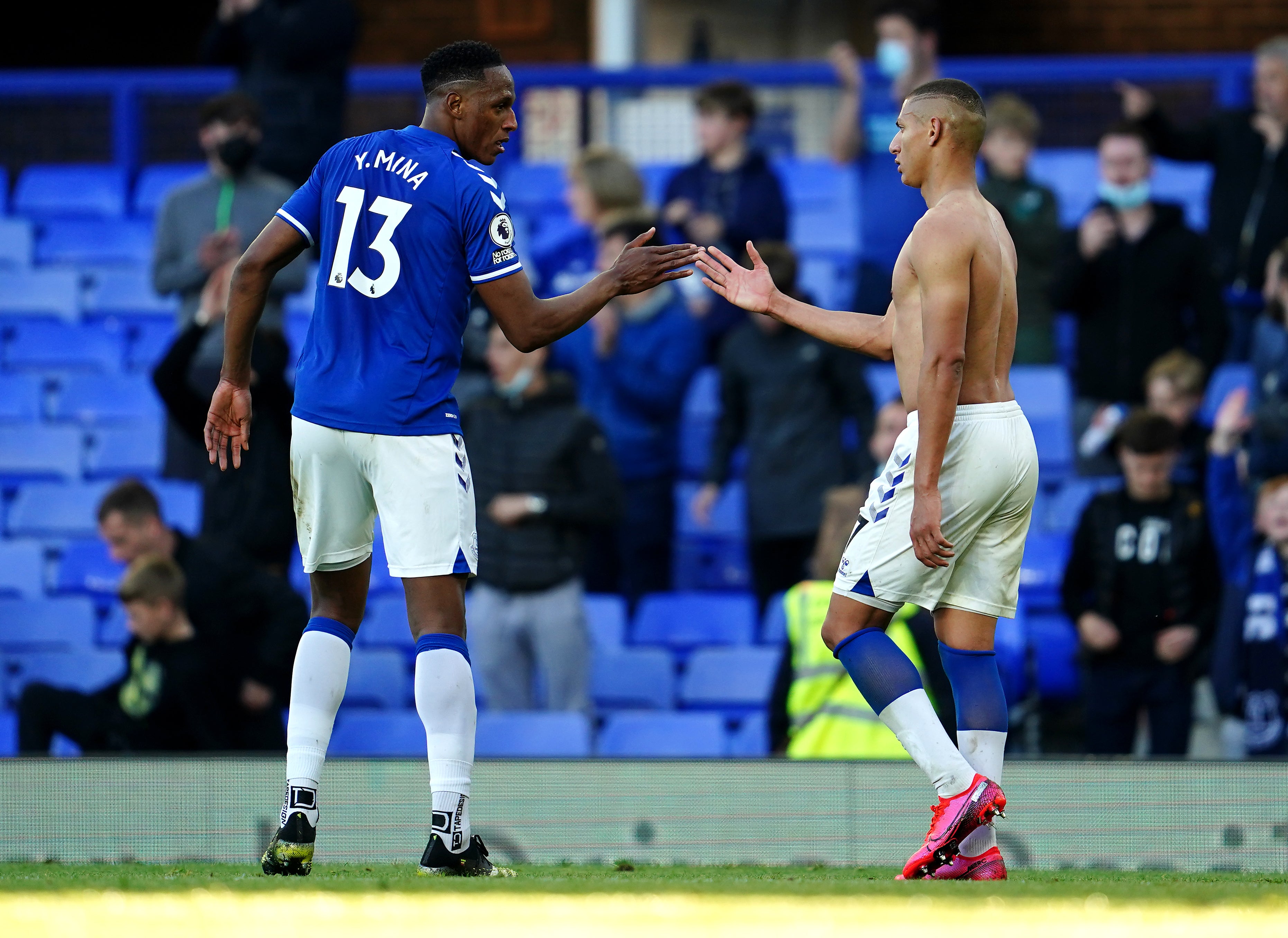 Everton duo Yerry Mina and Richarlison are back in training after long injury lay-offs (Jon Super/PA)