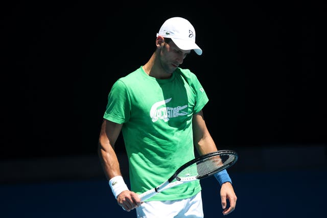 <p>Novak Djokovic of Serbia looks on during a practise session ahead of the 2022 Australian Open at Melbourne Park</p>